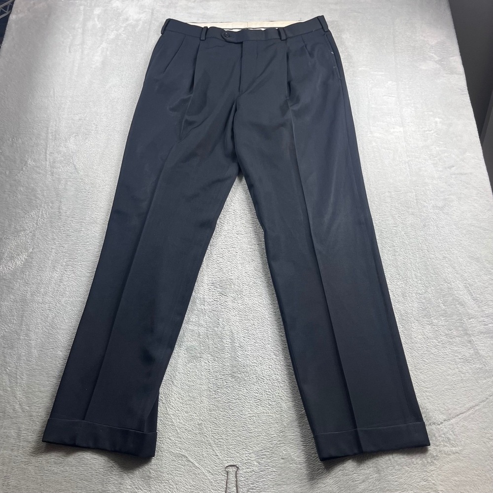 Brooks Brothers 1818 Madison Mens 35x32 Navy Blue 100% Wool Pleated Dress Pants